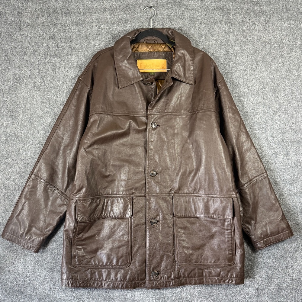 Vintage 90s Timberland Weathergear Leather Jacket Quilted Brown Mens Size Large
